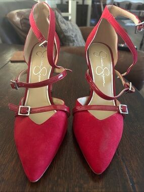 Jessica Simpson Red Pointed Toe Double Strap Heels